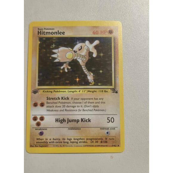 First-edition Holographic Hitmonlee Pokémon Card 7/62 Rare